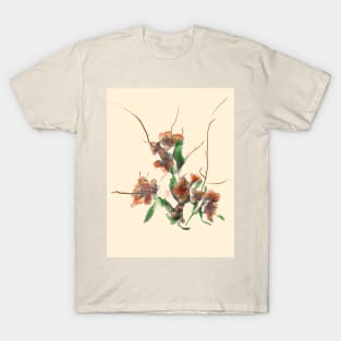 red watercolor and sumiE ink flowers T-Shirt